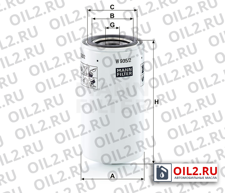 Габаритный чертеж MANN W 935/2 Габаритный чертеж MANN W 935/2