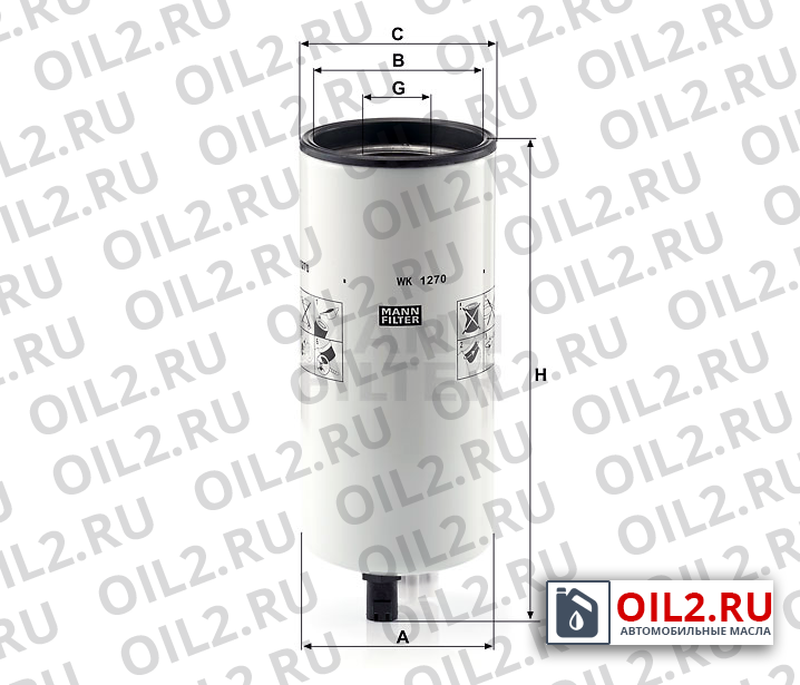Габаритный чертеж MANN WK 1270 Габаритный чертеж MANN WK 1270