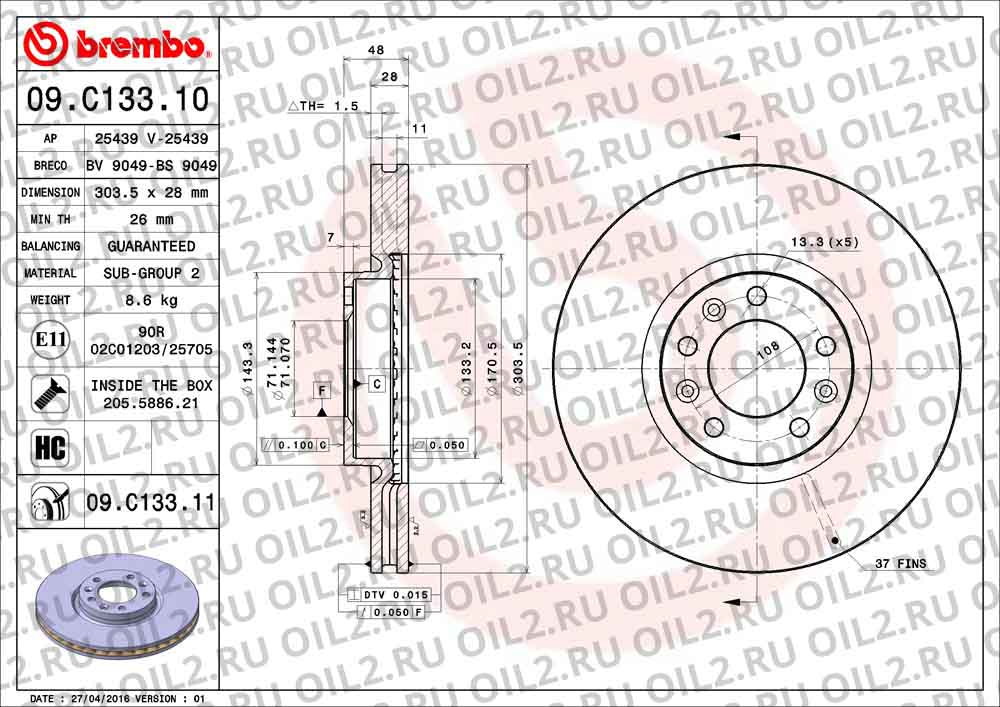  BREMBO 09.C133.11. .