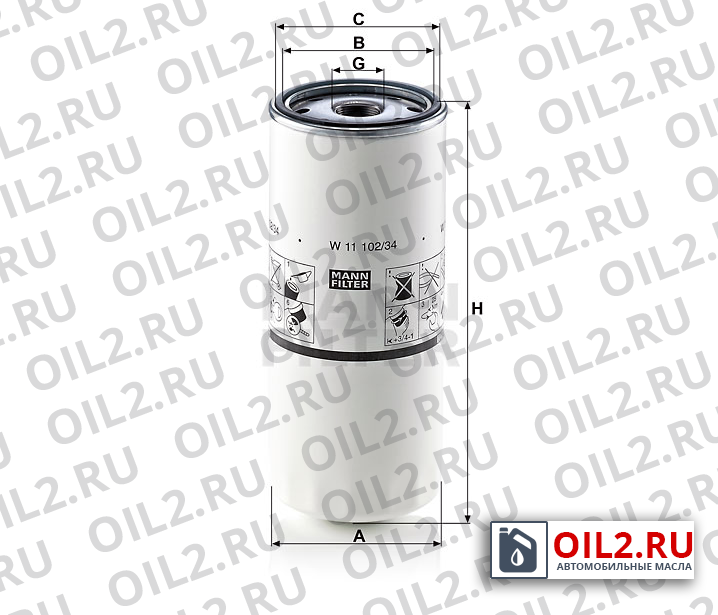 Габаритный чертеж MANN W 11 102/34 Габаритный чертеж MANN W 11 102/34