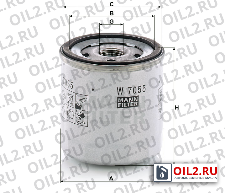 Габаритный чертеж MANN W 7055 Габаритный чертеж MANN W 7055