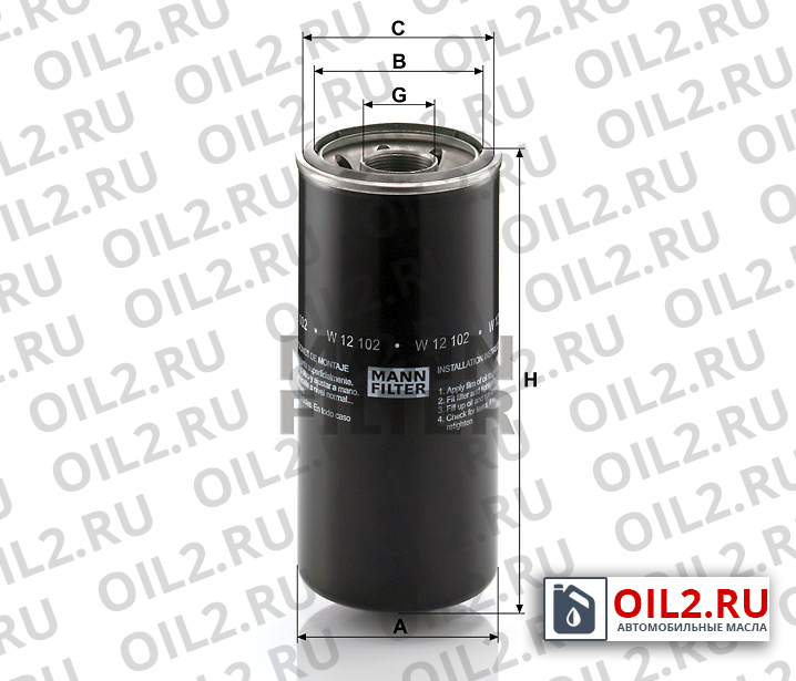 Габаритный чертеж MANN W 12 102 Габаритный чертеж MANN W 12 102
