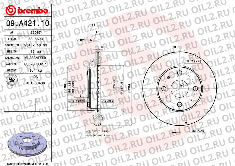  BREMBO 09.A421.10. .