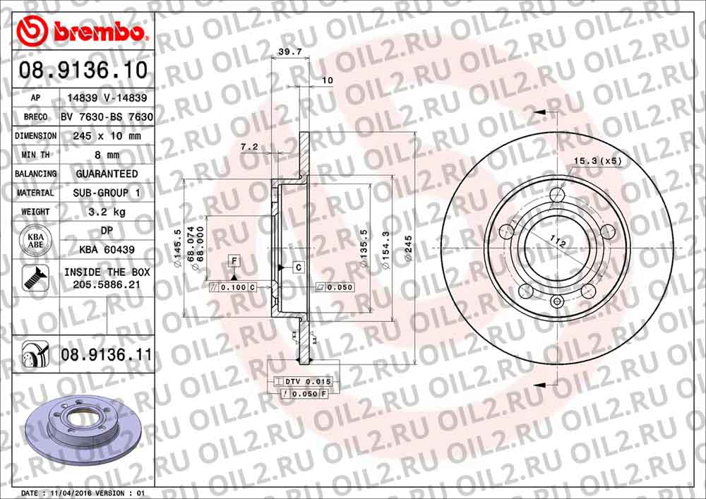  BREMBO 08.9136.10. .