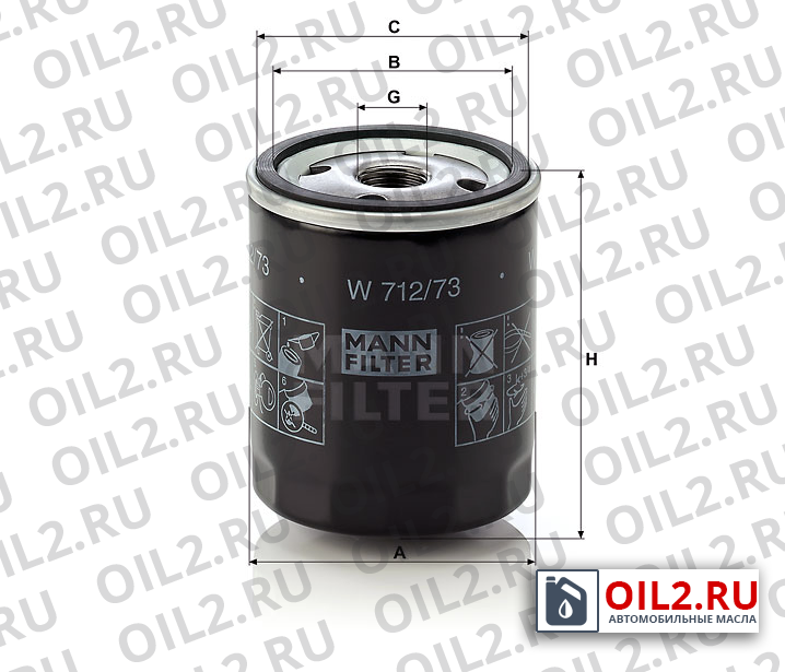 Габаритный чертеж MANN W 712/73 Габаритный чертеж MANN W 712/73