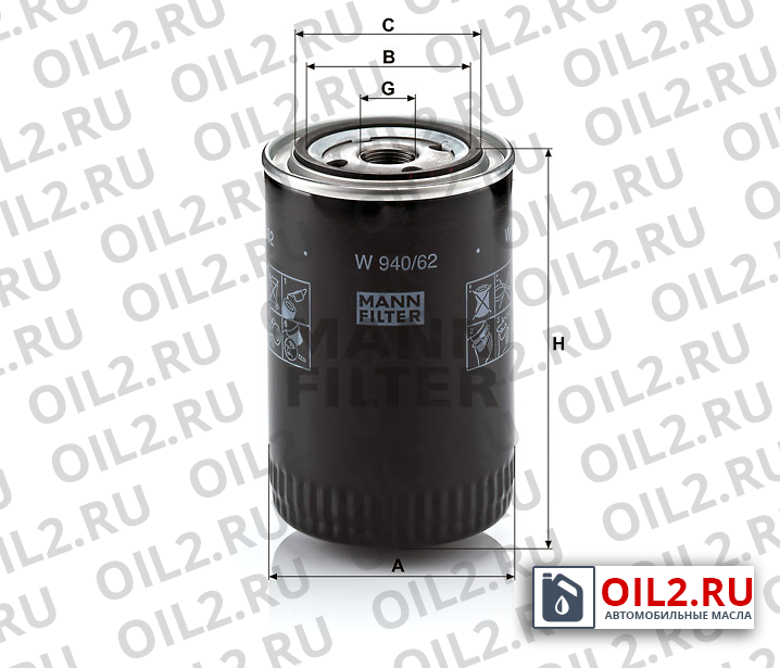 Габаритный чертеж MANN W 940/62 Габаритный чертеж MANN W 940/62
