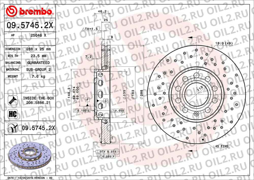 Brembo Xtra BREMBO 09.5745.2X. .