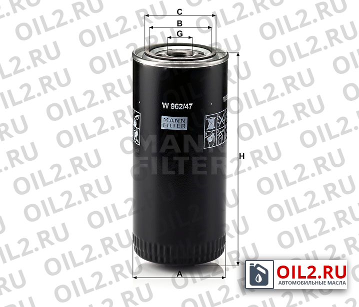 Габаритный чертеж MANN W 962/47 Габаритный чертеж MANN W 962/47