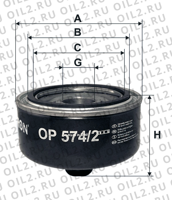 Габаритный чертеж Фильтр FILTRON OP 574/2 Габаритный чертеж Фильтр FILTRON OP 574/2