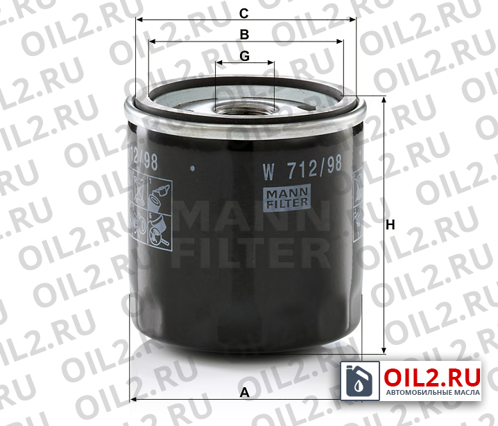Габаритный чертеж MANN W 712/98 Габаритный чертеж MANN W 712/98