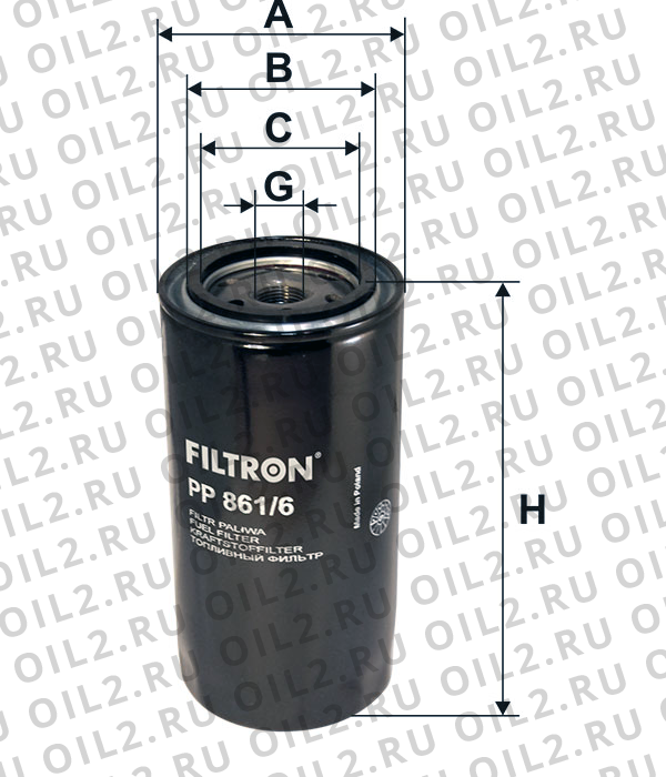 Габаритный чертеж Фильтр FILTRON PP 861/6 Габаритный чертеж Фильтр FILTRON PP 861/6
