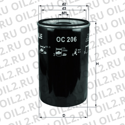 Габаритный чертеж Mahle OC 206 Габаритный чертеж Mahle OC 206