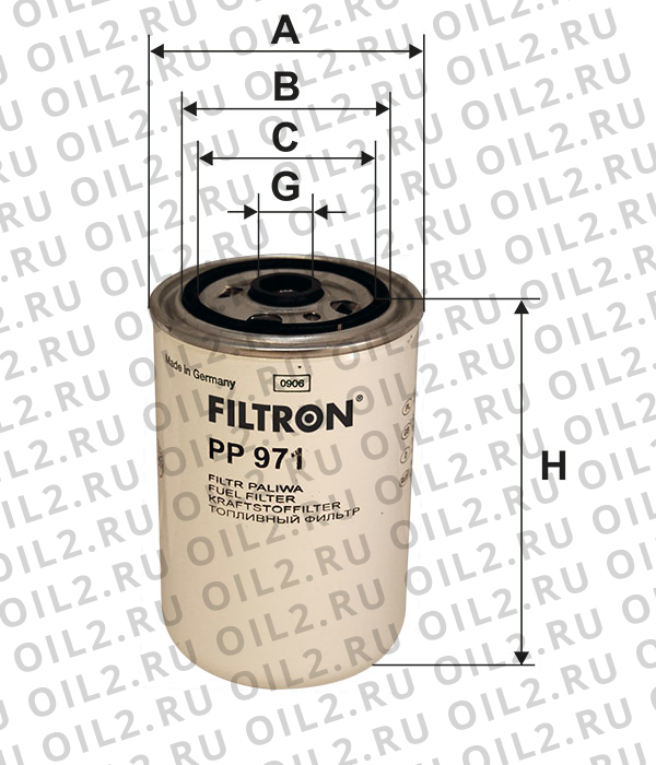 Габаритный чертеж Фильтр FILTRON PP 971 Габаритный чертеж Фильтр FILTRON PP 971
