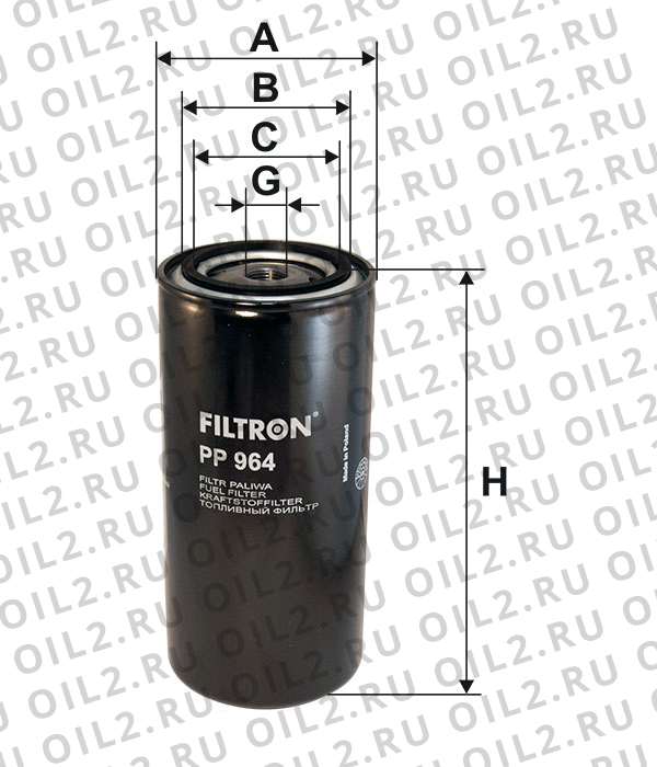 Габаритный чертеж Фильтр FILTRON PP 964 Габаритный чертеж Фильтр FILTRON PP 964