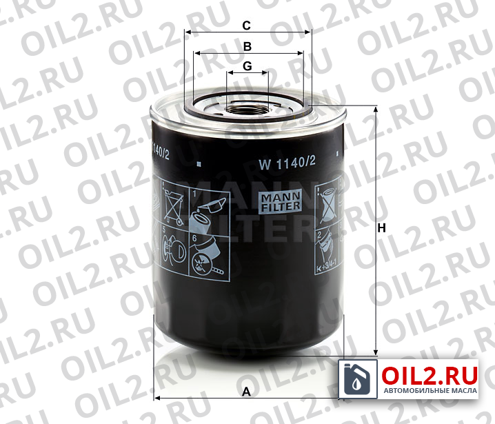 Габаритный чертеж MANN W 1140/2 Габаритный чертеж MANN W 1140/2