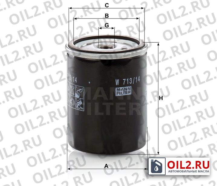 Габаритный чертеж MANN W 713/14 Габаритный чертеж MANN W 713/14
