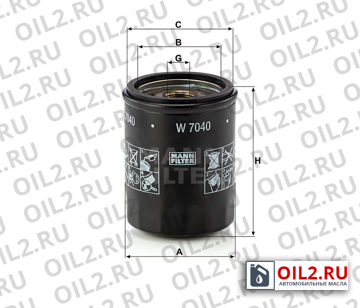 Габаритный чертеж MANN W 7040 Габаритный чертеж MANN W 7040